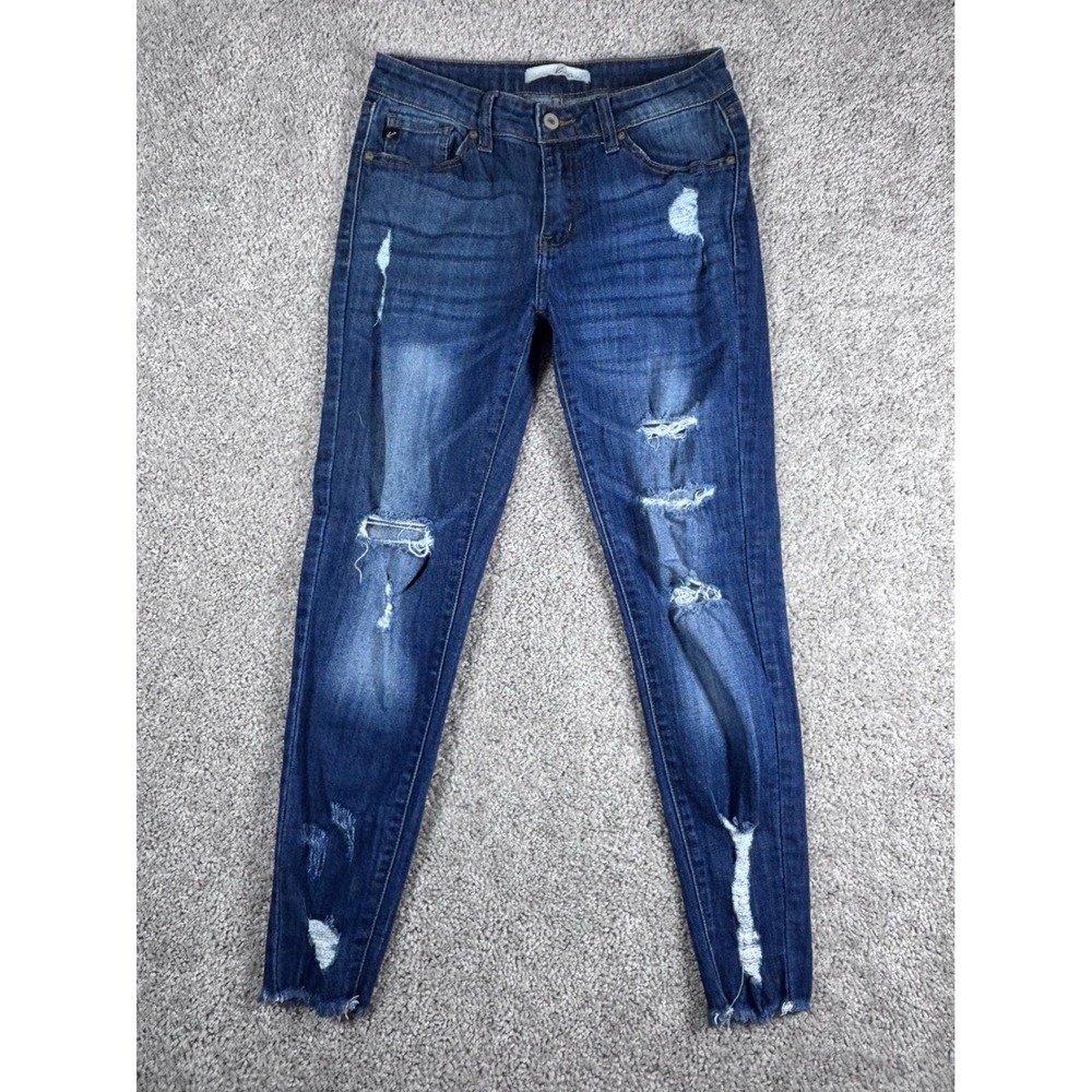 KanCan Distressed Skinny Jeans Dark‎ Wash Denim Junior Size 7/27